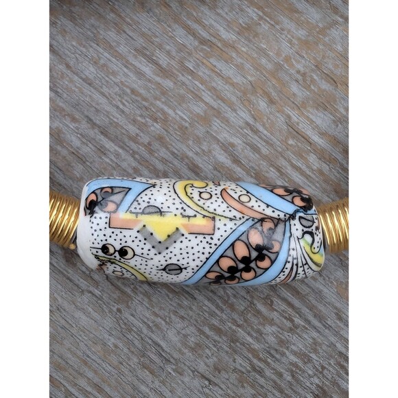 Vintage Floral Porcelain Necklace - Beaded Bohemian Jewelry - Picture 4 of 10